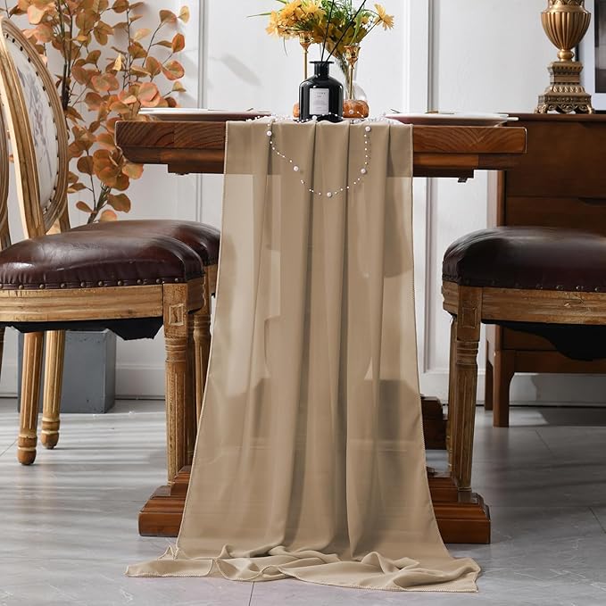 2 Pack 10 Ft Chiffon Table Runner Beige Gauze Long Table Runners 27x120 Inches - Image 2
