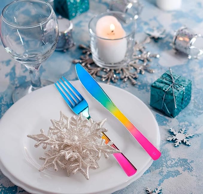 Supernal 120pcs Rainbow Plastic Silverware Set Colorful Party Utensils Blue - Image 4