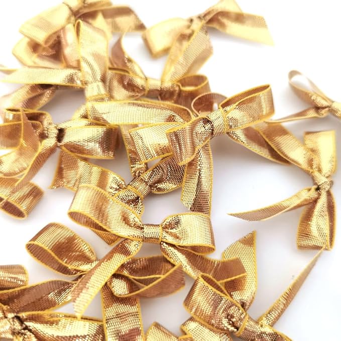 50pcs 1-1/2" Gold Satin Ribbon Bows Without Twist Ties - Image 5