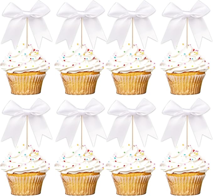 24 PCS Bow Cupcake Toppers Bowknot Cake Toppers Bow Cupcake Picks Bowknot by ZHUOWEISM