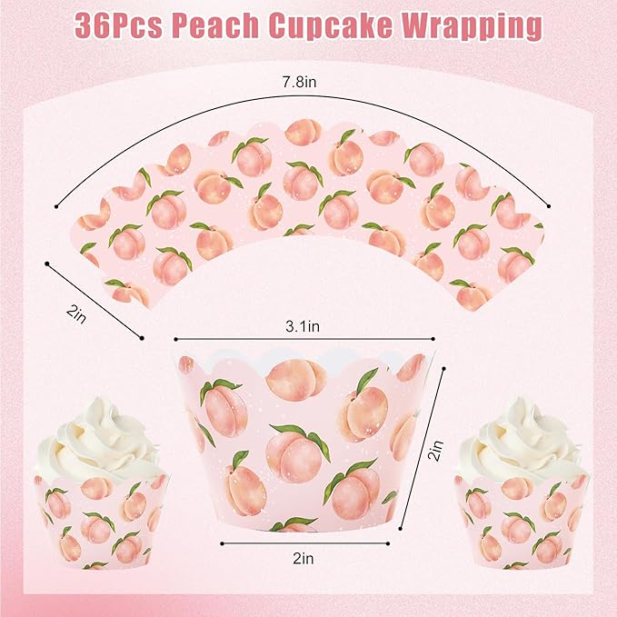 Whaline 36Pcs Peach Cupcake Wrappers Watercolor Pink Peach Cupcake Liners - Image 2
