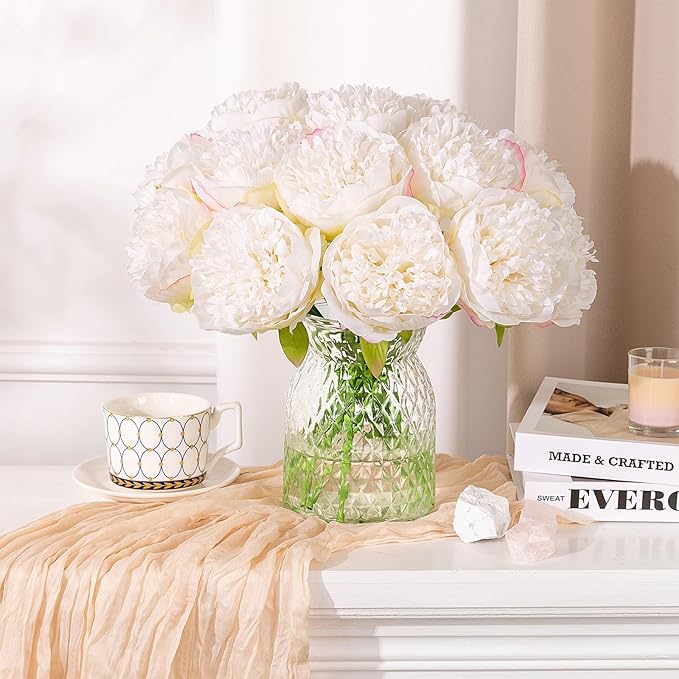 U'Artlines 2 Bouquet 10 Heads Artificial Peony Silk Flower Leaf Home Office - Image 7