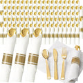 200Guests Pre Rolled Gold Plastic Silverware Sets by Joyido