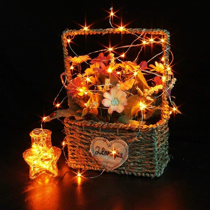 CYLAPEX 12 Pack Orange Fairy Lights String Battery Operated Fairy Lights Starry - Image 2