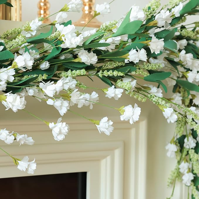 Mizii White Artificial Flower Garland 6FT Fake Wildflower Floral Garland - Image 6