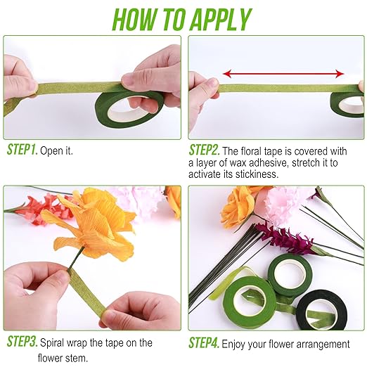 GLAMFIELDS 200 Pieces Green Floral Stem Wire 14 inch 22 Gauge Wire and 3 Rolls - Image 3