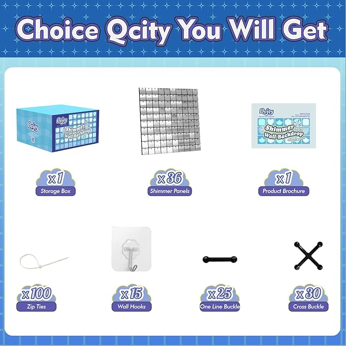 Qcity Silver Shimmer Wall Backdrop 36PCS, Square Sequin Glitter Backdrop Panel - Image 2