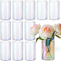 12pc Glass Cylinder Bud Vases for Centerpieces, 6 inch Tall Irised Crystal by OGEH
