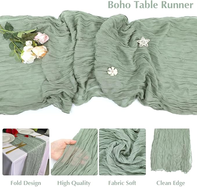 10 Pack Sage Green Cheesecloth Table Runner -21*120Inch Long Boho Wedding Table - Image 3