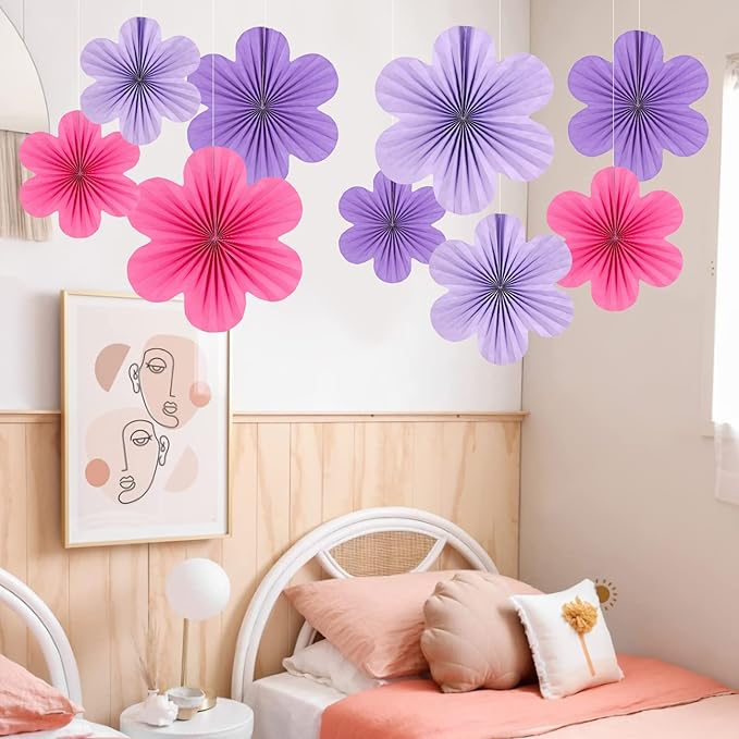 Paper Flowers Decorations for Wall Purple Paper Fans Classroom Decoration - Image 6