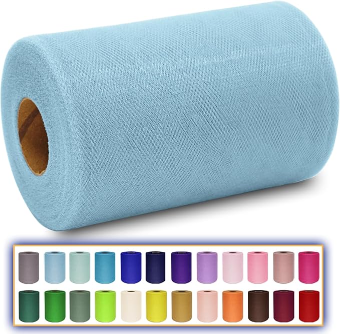 Light Blue Tulle Fabric Roll 6 Inch X 300 FT Matte Tulle Ribbon Netting Mesh by MIGLORIA