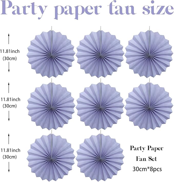 Purple Birthday Decorations, DIY Purple Paper Fans Hanging Decoration, Party - Image 2