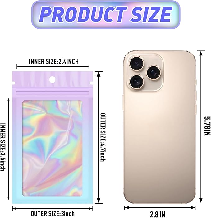 Funfery 100 Pack Holographic Mylar Bags, Packaging Bag - Image 2