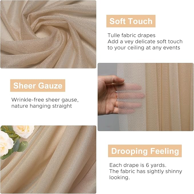 Wokceer Nude 6 Panels 28.7" x 20FT Sheer Fabric Drapes Backdrop Arch Draping - Image 2