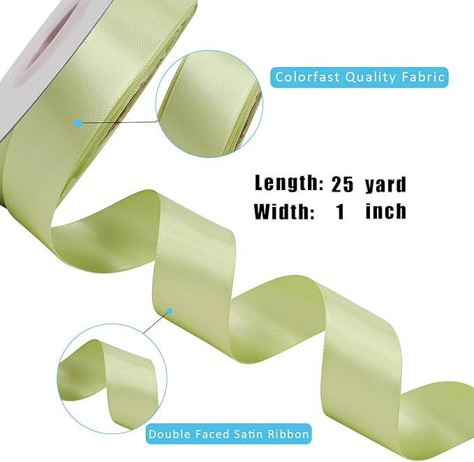 LaRibbons 1 Inch 25 Yard Double Faced Satin Ribbon, Lime Green Satin Craft - Image 6