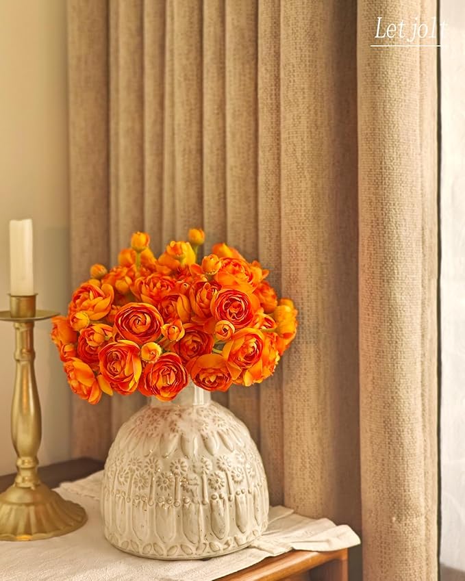 Letjolt Ranunculus Artificial Flower 18 Pcs Orange Silk Ranunculus Wedding - Image 5