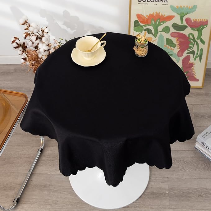Small Round Black Tablecloth 36 Inch Polyester Fabric Washable Table Cover - Image 2