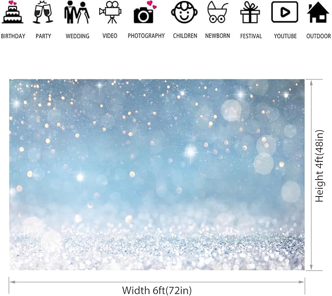 6x4ft Blue Bokeh Backdrops Birthday Party Abstract Golden Sparkling Spots - Image 3