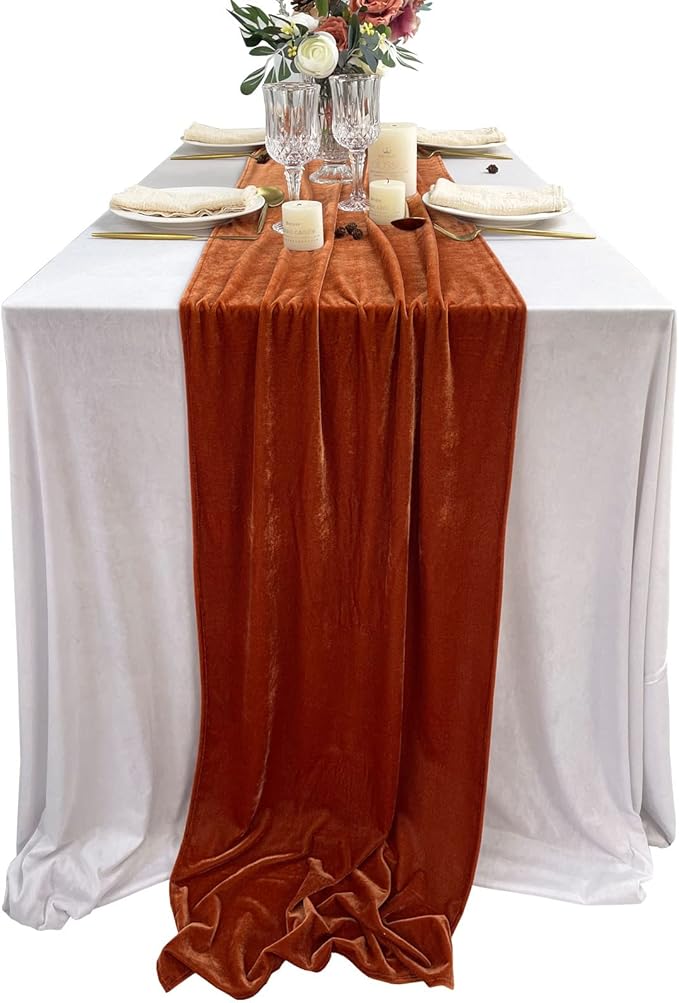 Luxurious Velvet Table Runner, Terracotta 120 Inches Wedding Table Runners - Image 2