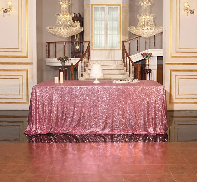SquarePie Sequin Tablecloth 90 x 156 Inch Fuchsia Pink Sparkly Table Linen - Image 9