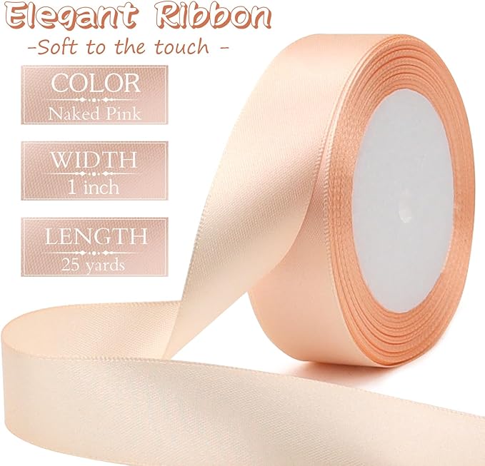Naked pink Solid Satin Ribbon 1 Inch 25 Yards Solid Polyester Fabric Ribbon - Image 2