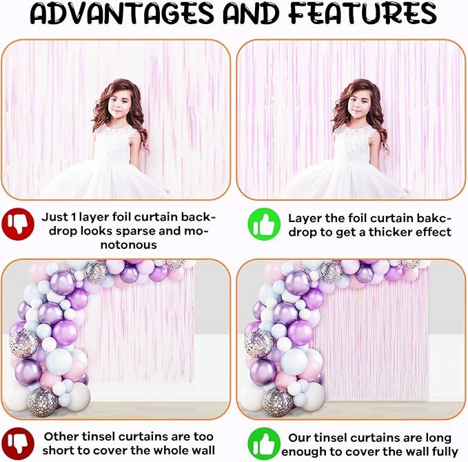 2 Pack Iridescent Tinsel Foil Fringe Curtains, Iridescent Party Decorations - Image 5