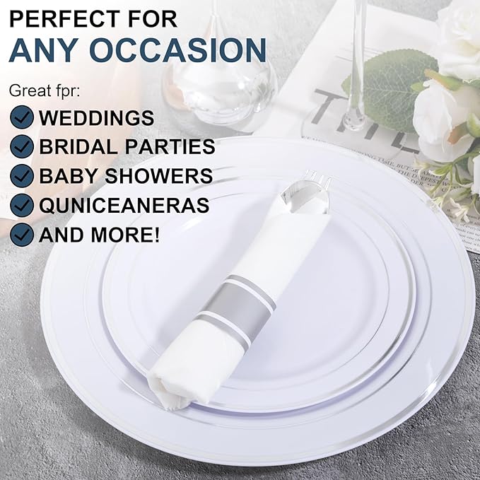 200Guests Pre Rolled Silver Plastic Silverware Sets - Image 3