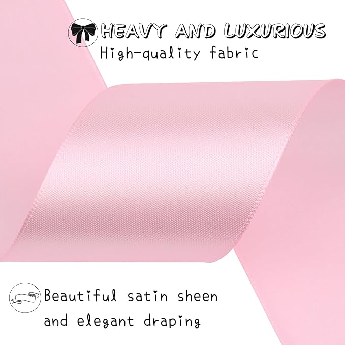 Pink Solid Satin Ribbon 2 Inch 25 Yards Solid Polyester Fabric Ribbon - Image 4