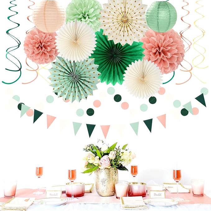 Sage-Olive Green Pink-Beige Boho Party-Decorations - Image 5