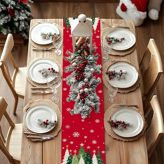 GEEORY Christmas Table Runner 13x72 Inch, Xmas Trees Snowflakes Winter Holiday - Image 4