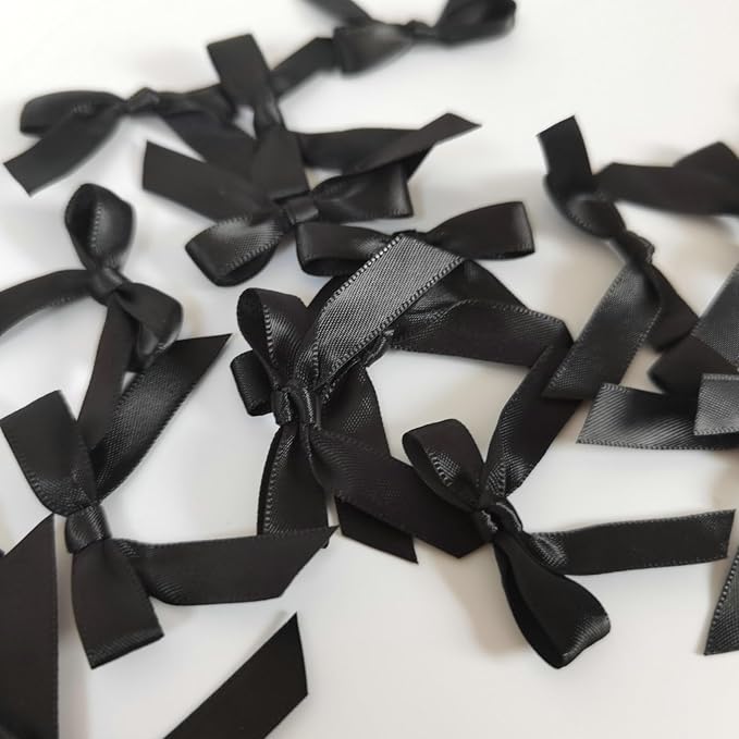50pcs 1-1/2" Mini Black Satin Ribbon Bows Without Twist Ties - Image 9