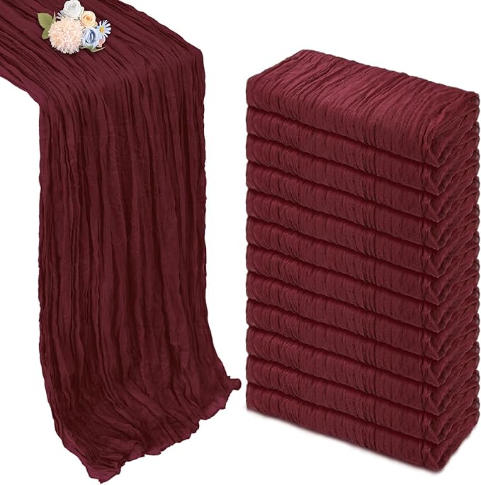 12 Pack Burgundy Cheesecloth Fall Table Runner 10ft Boho Gauze Fabric Cheese by Pepmily