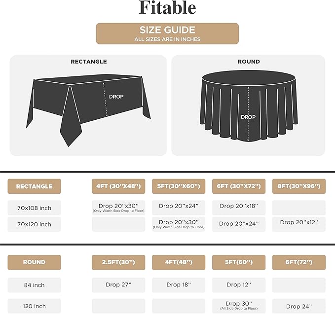 Fitable 8 Pack Table Cloth Rectangle Table: Stain and Wrinkle Resistant - Image 4