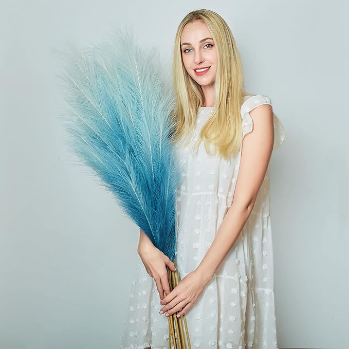 Faux Pampas Grass Decor, 6 Stems Artificial Pampas Grass by EVODIS