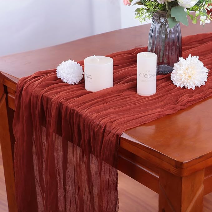 4 Pack Terracotta Cheesecloth Table Runner 35x120 Inch Boho Gauze Fabric Cheese - Image 4