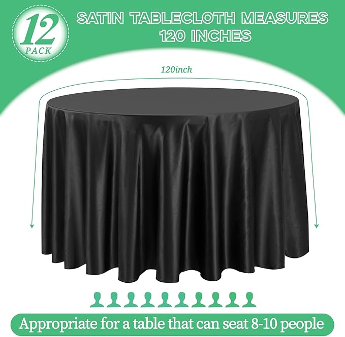 fani 12 Pack 120 Inch Black Satin Tablecloth - Image 2