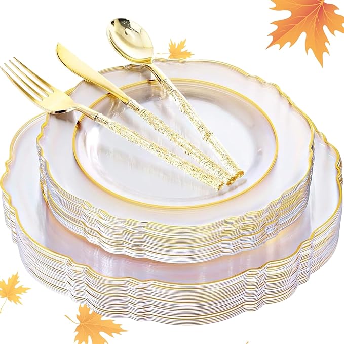 Liacere 150PCS Clear Gold Plastic Plates by Liacere