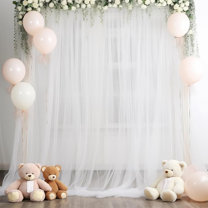 20ft X 10ft White Tulle Backdrop Curtain - Image 3