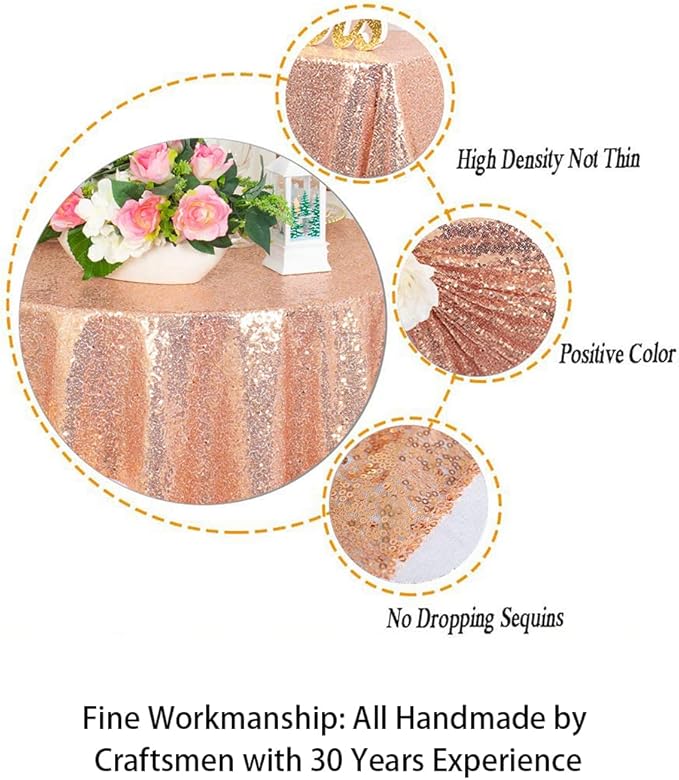 ShinyBeauty Small Tablecloth Square 36x36-Inch Rose Gold Sequin Tablecloths - Image 3