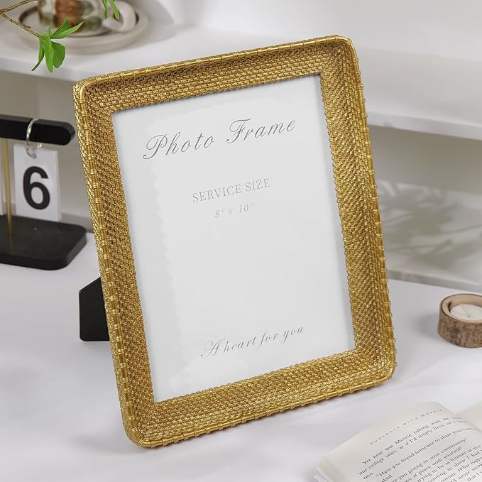 Cuspin 8x10 Picture Frame Gold, Vintage Gold Frames Rattan Textured - Image 7