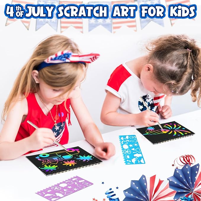 Party Favors for Kids: 24 Pack 4th of July Rainbow Scratch Art Notebook - Image 6