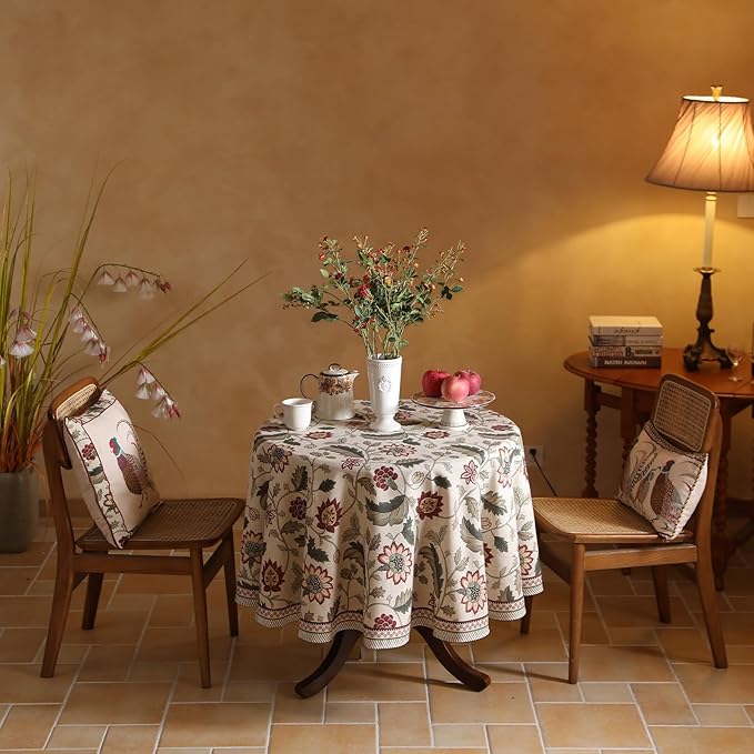 ISAENNE Designer Provence Floral Small Round Tablecloth, Linen Colorful - Image 2