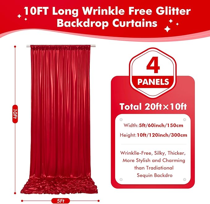 20x10ft Shimmer Red Sequin Backdrop Curtain - Image 6