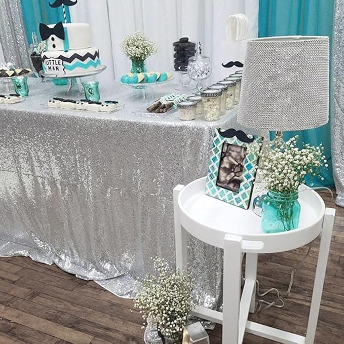 ShinyBeauty 2 Pack 72x72 Inch Silver Sequin Tablecloths - Image 2