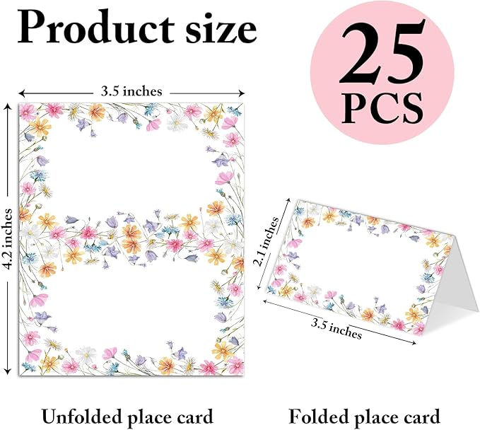 25 Pack Wildflowers Place Cards, Editable Name Cards - Image 2