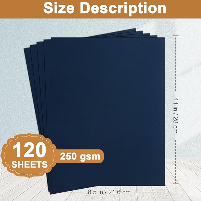 120 Sheets Navy Blue Cardstock 8.5 x 11 Craft Paper, 92lb Dark Blue Card stock - Image 2