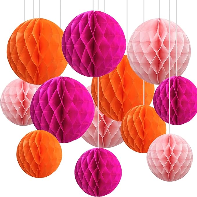 CC wonderland zone 12pcs Hot Pink and Orange Paper Honeycomb Balls by CC+wonderland+zone