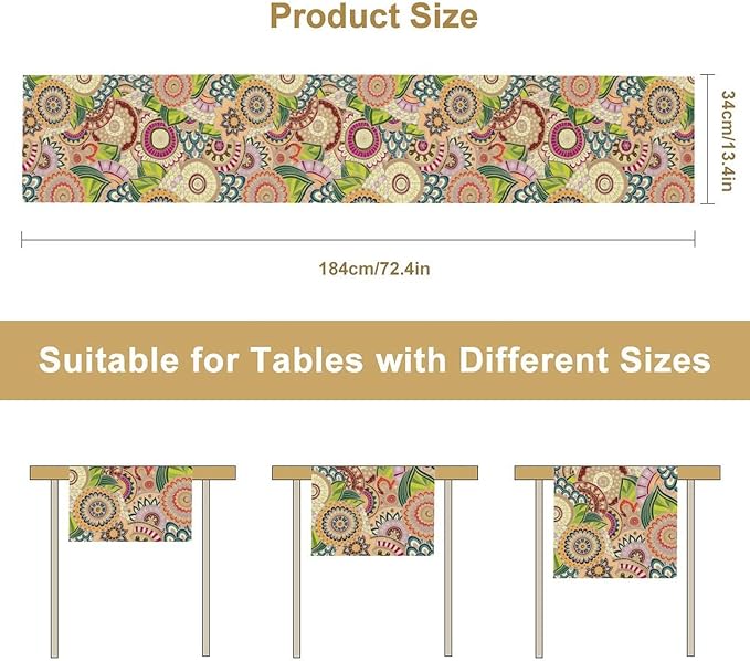 Boho Floral Table Runner, Retro Bohemian Flower Table Runner - Image 7