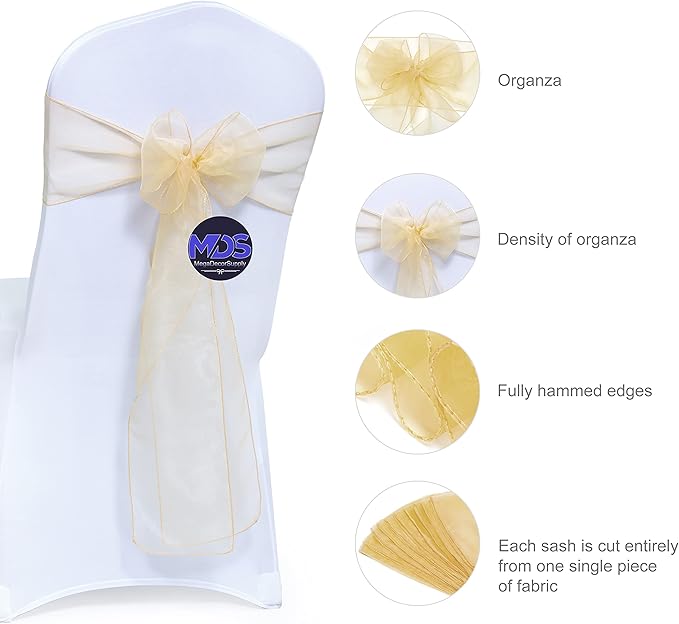 MDS Pack of 25 PCS Organza Chair Sashes Wider Dining Chair Bows Ribbon Tie Back - Image 6