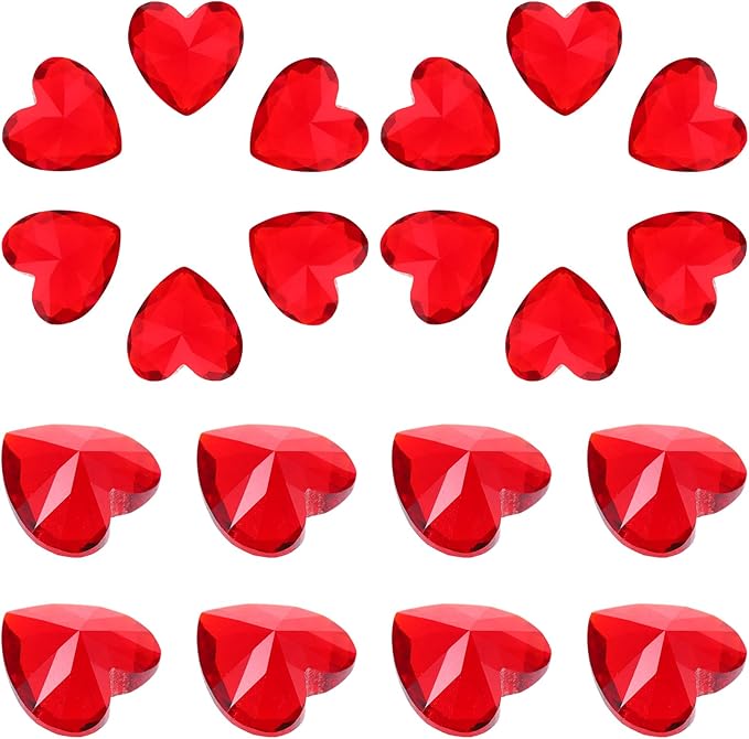 HEALLILY 20pcs Glass Red Heart Crystals Rhinestones Diamonds Valentines Day by HEALLILY
